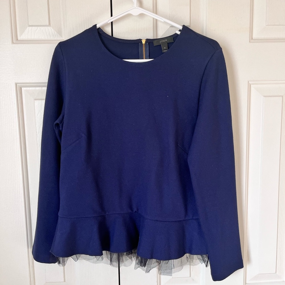 J. CREW Tulle Peplum Long Sleeve Top